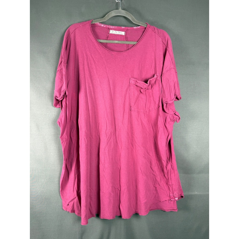 We The Free Pocket Tee Women Small Pink Oversized Distressed Short Sleeve Shirt